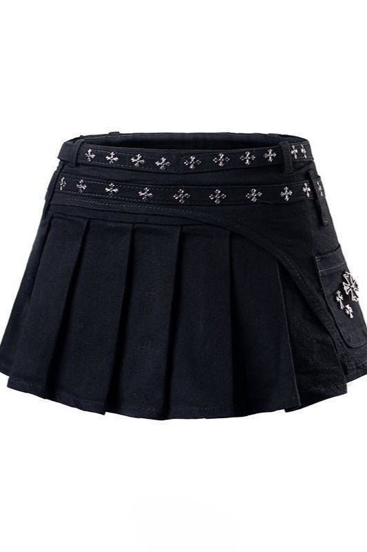 Studded Pleated Mini Skirt