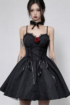 Rose Detail Lace Up Mini Dress