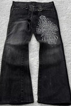 Cross Graphic Washed Wide Leg Jeans