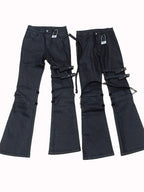 Punk Strappy Metal Buckle Flare Pants