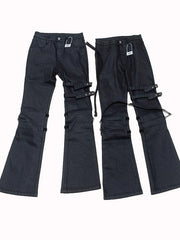 Punk Strappy Metal Buckle Flare Pants