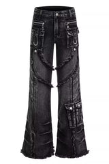 Edgy Y2K Oversized Raw Hem Flare Denim Pants