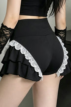 Lace Trim Layered Ruffle Shorts