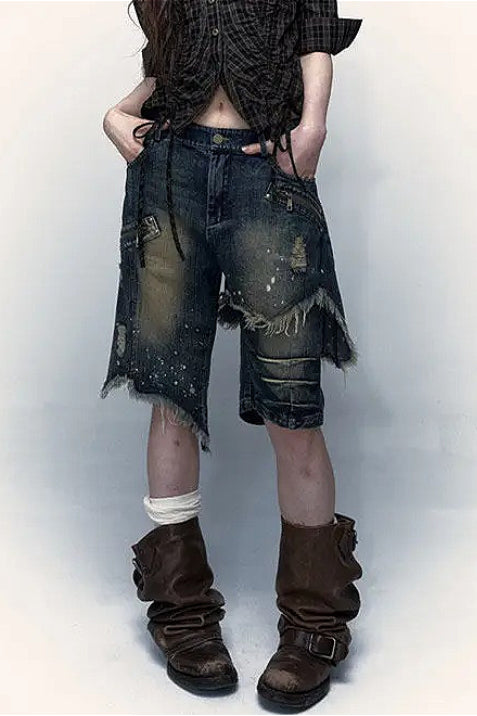 Street Style Five-Point Wide Leg Denim Shorts Secondary image