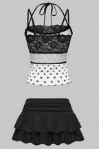Y2K Star Print Lace Mini Skirt Sets