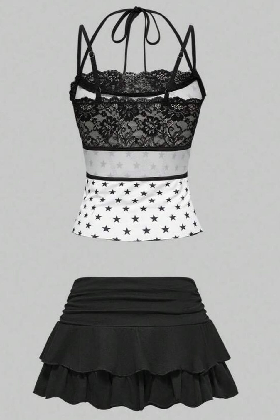 Y2K Star Print Lace Mini Skirt Sets