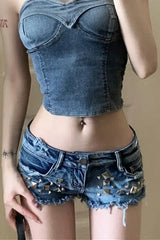 Y2K Low Rise Rivet Denim Ultra Shorts