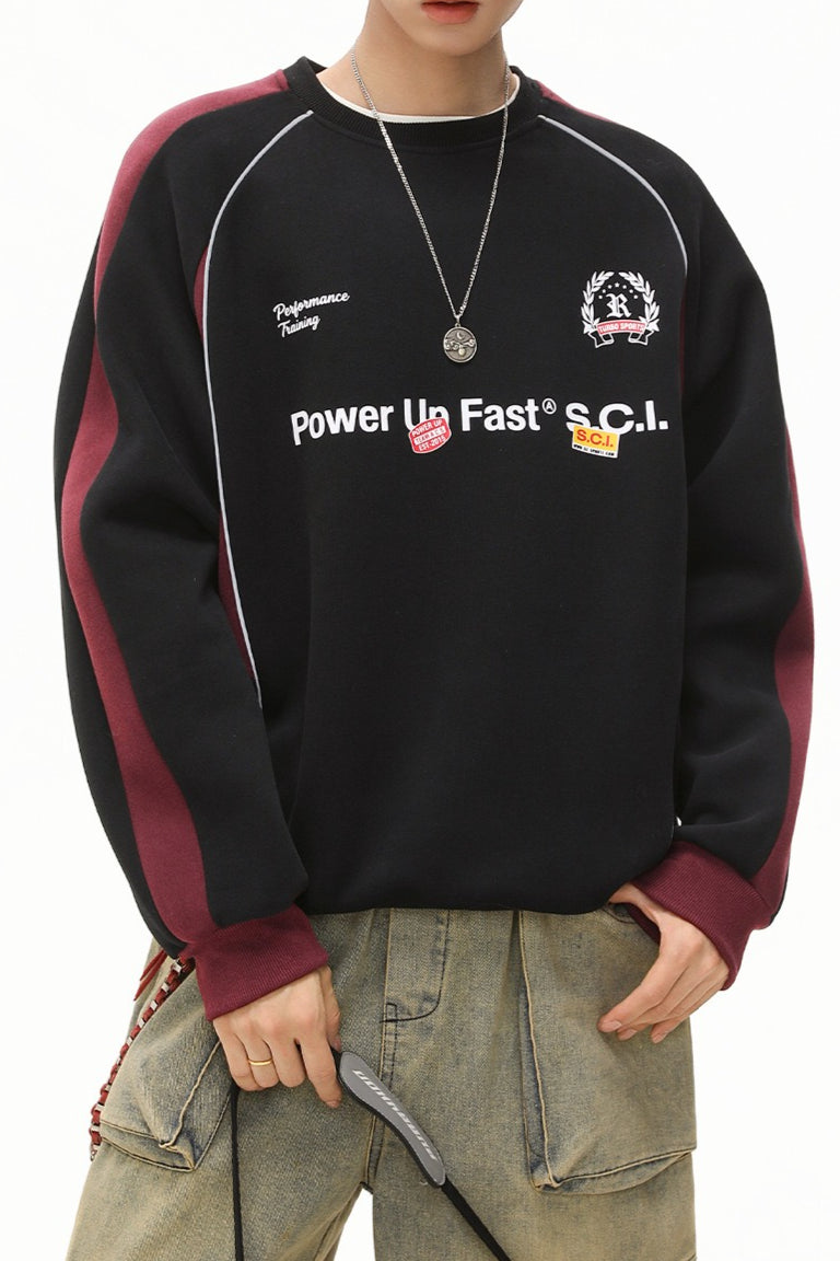 Contrast Raglan Racing Graphic Sweatshirt