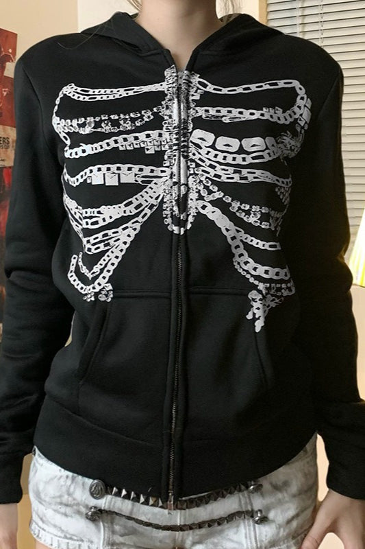 Street Style Chain Skeleton Hoodie Main image