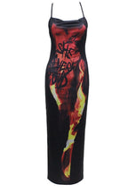 Flame Print Cross Strap Maxi Dress
