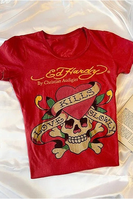 Dark Vintage Skull Rose Print T-shirt Secondary image