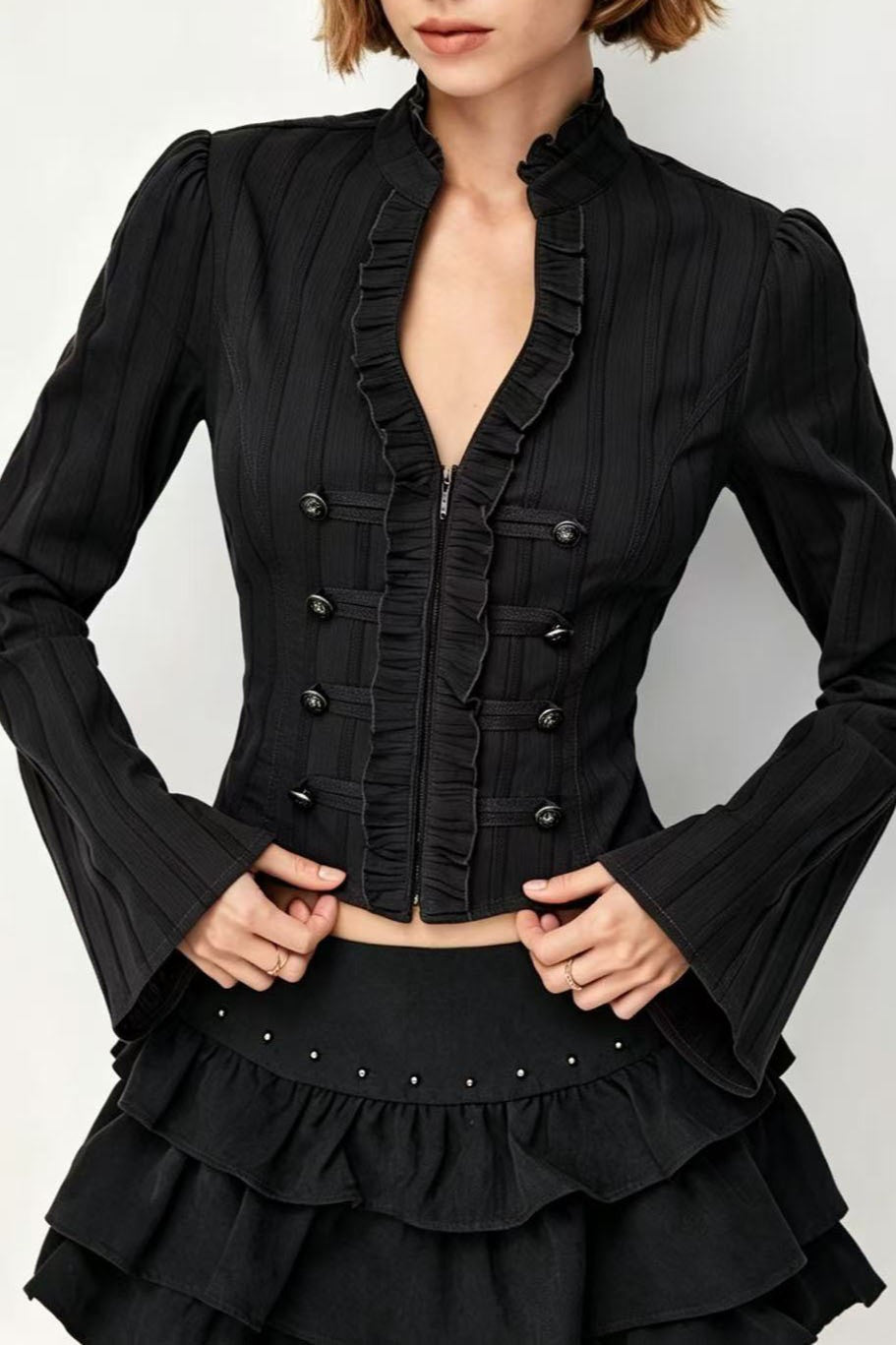 Ruffle Neck Button Front Coats