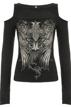 Wing Print Cold Shoulder Top