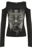 Wing Print Cold Shoulder Top