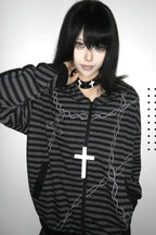 GothicPunkStriped Zip Hoodie
