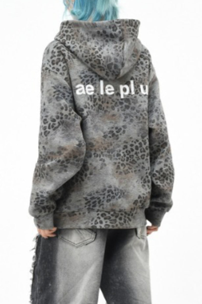 GothicPunkLeopard Print Zip Hoodie