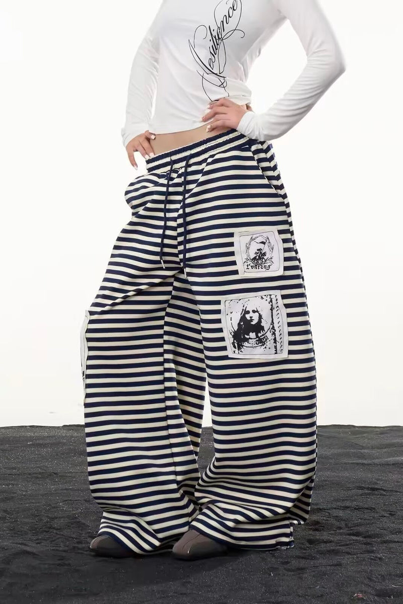 Striped Patch Wide Leg Pants
