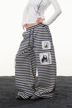Striped Patch Wide Leg Pants
