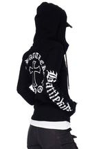 GothicPunkLetter Print Fitted Zip Hoodie