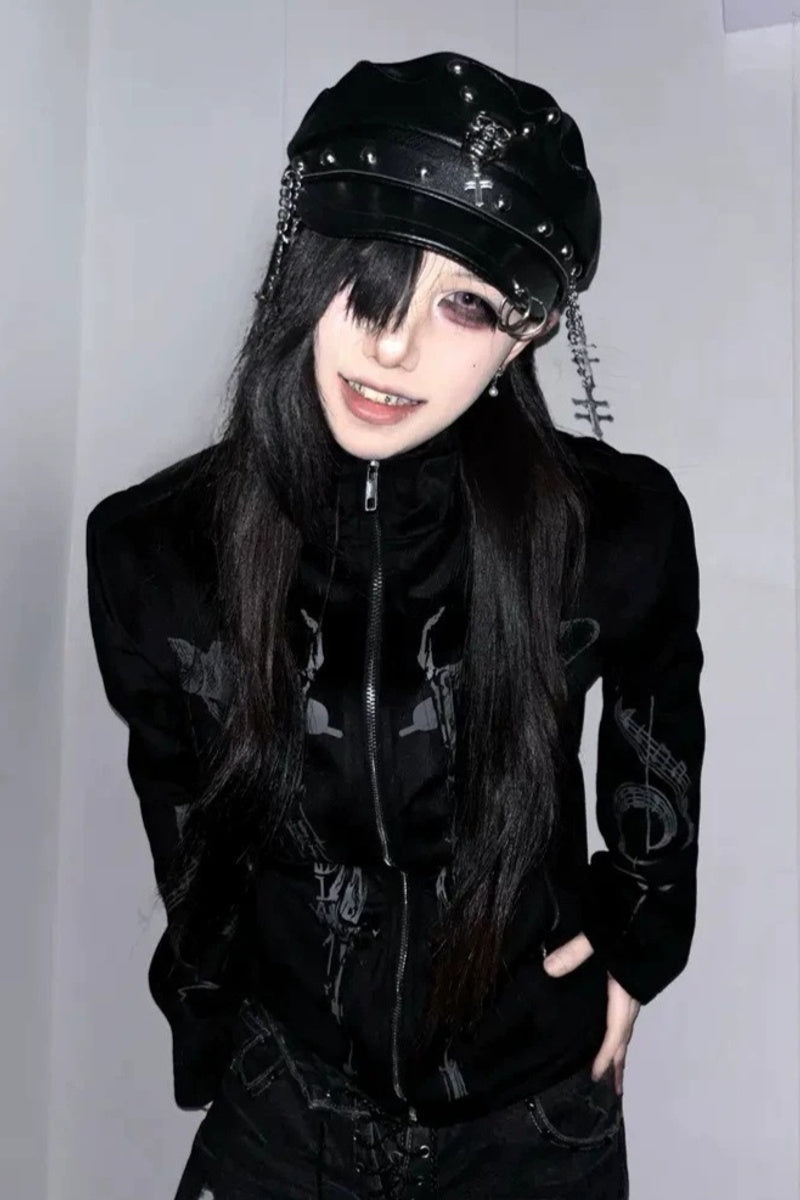 Skeleton Print Zip Jacket