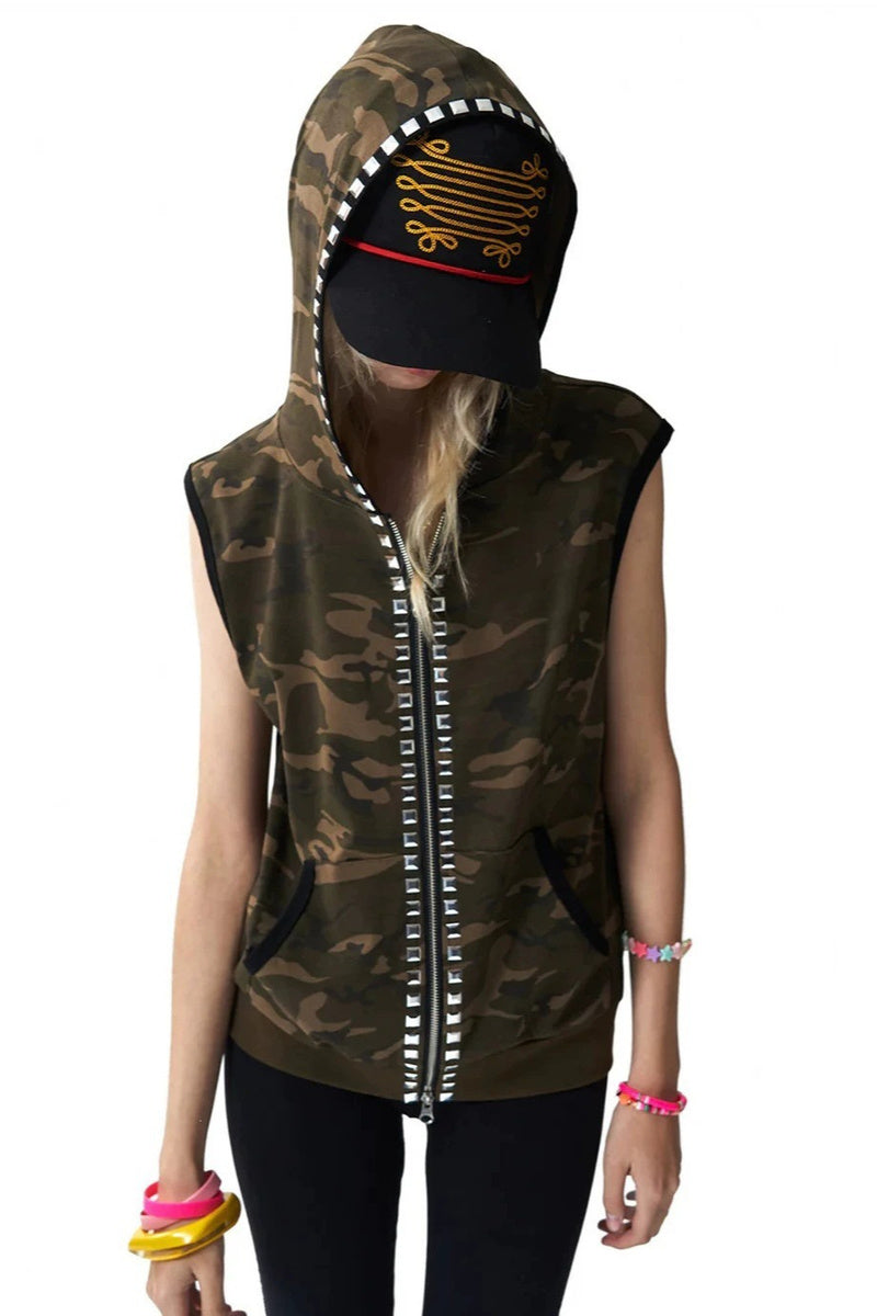 GothicPunkStudded Camo Hooded Vest Main image