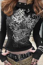 GothicPunkPrinted Fitted Hoodie