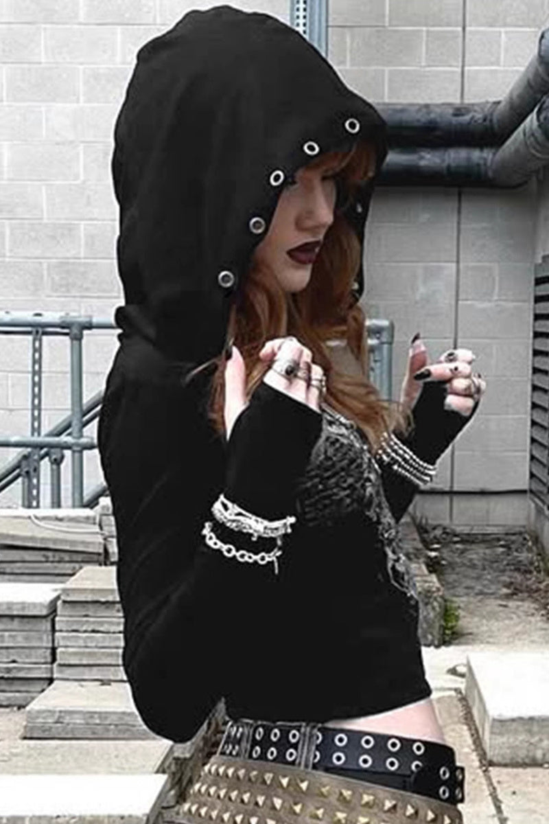 GothicPunkPrinted Fitted Hoodie
