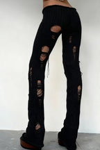 Distressed Knit Flared Pants