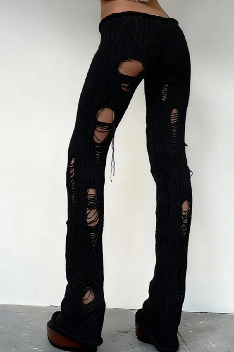 Distressed Knit Flared Pants