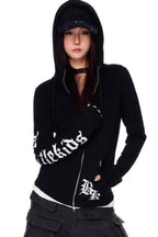GothicPunkLetter Print Fitted Zip Hoodie