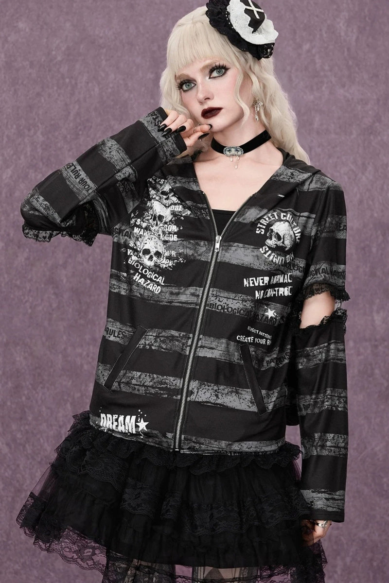 GothicPunkPrinted Bunny Ear Hoodie