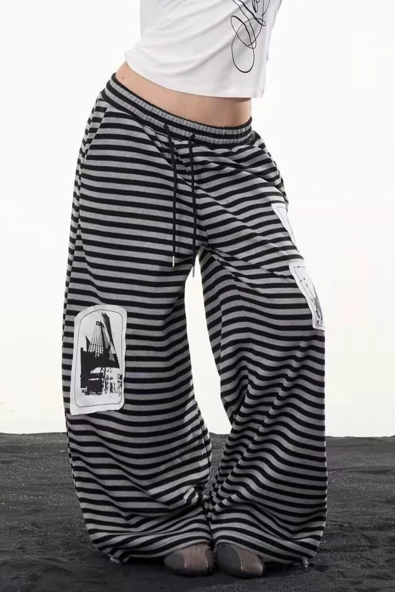 Striped Patch Wide Leg Pants