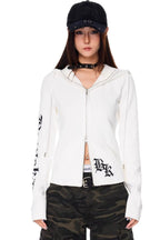GothicPunkLetter Print Fitted Zip Hoodie