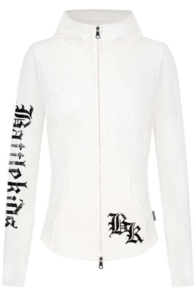 GothicPunkLetter Print Fitted Zip Hoodie
