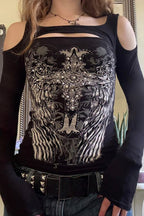 Wing Print Cold Shoulder Top