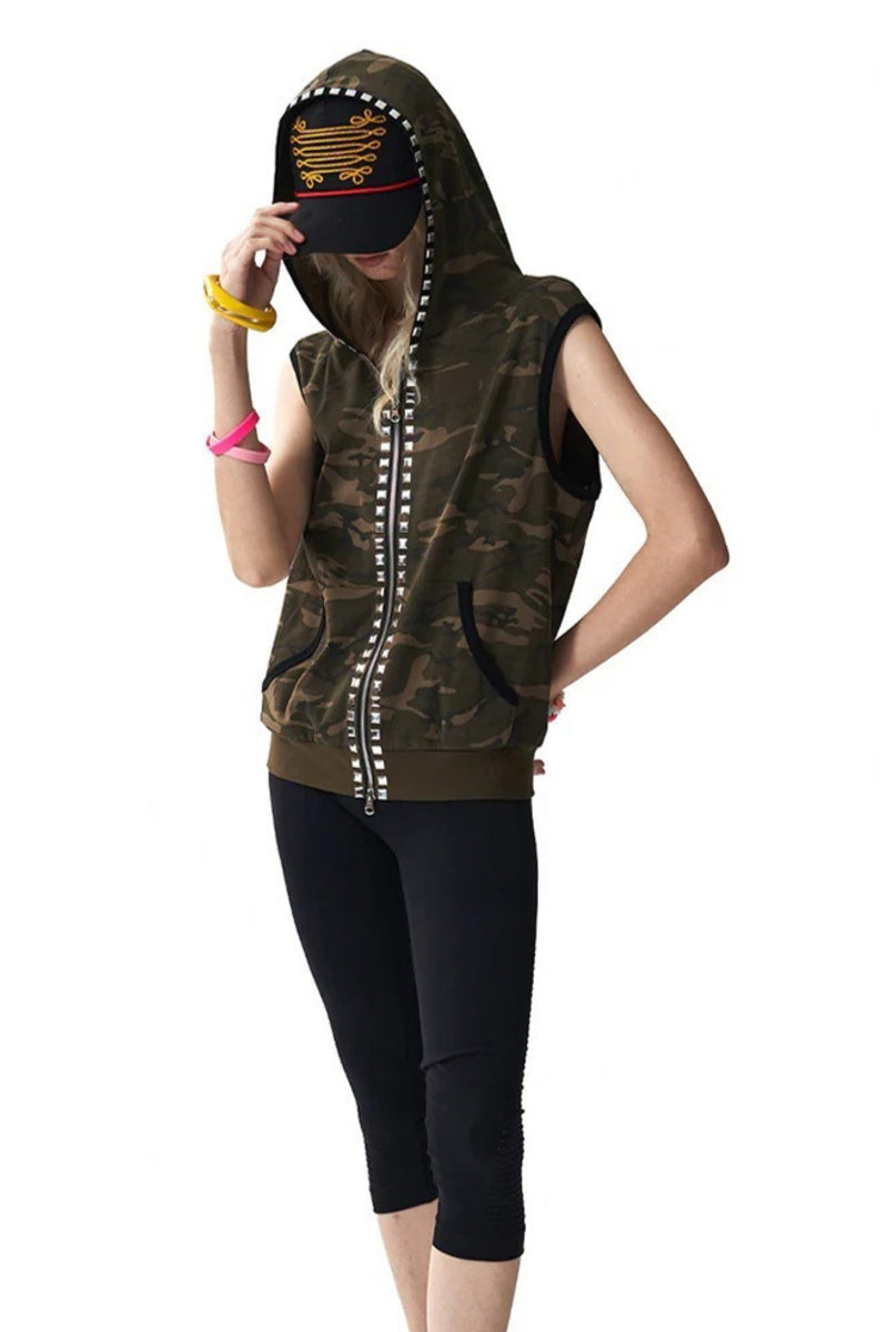 GothicPunkStudded Camo Hooded Vest