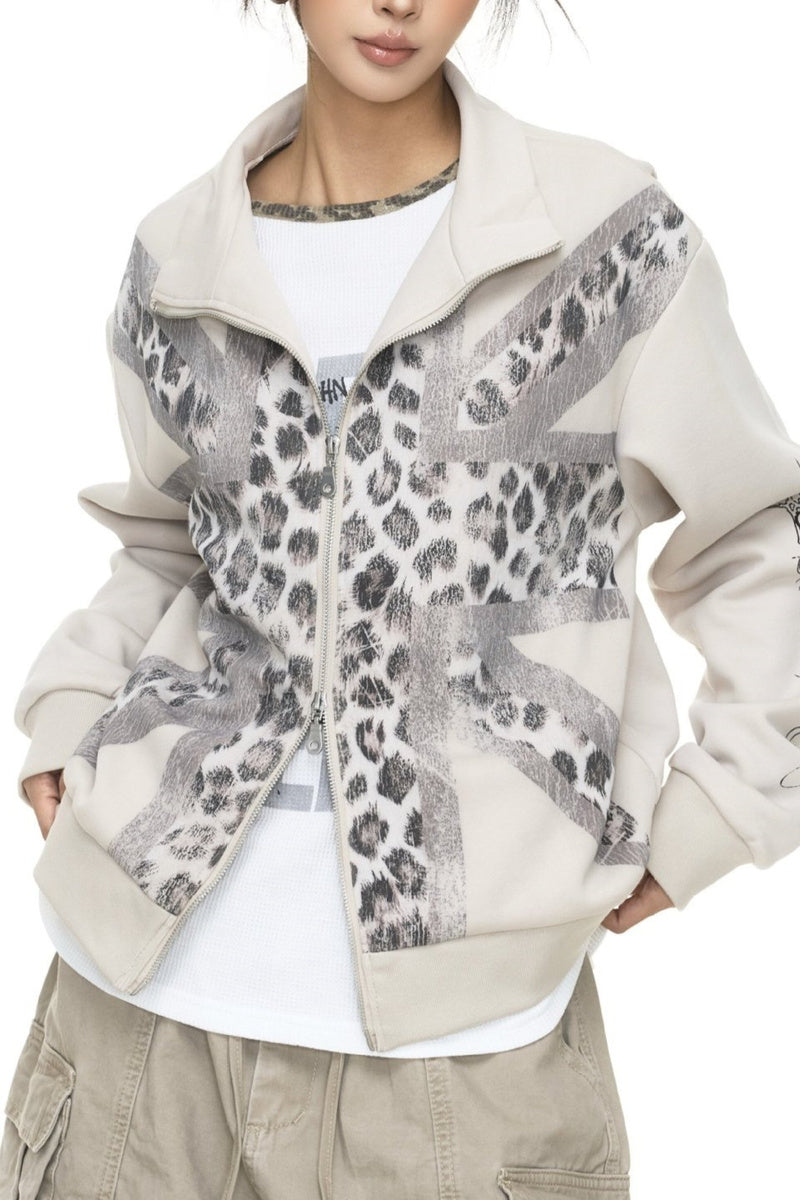 Leopard Panel Zip Jacket