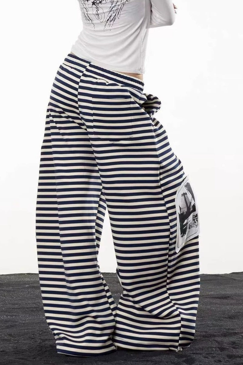 Striped Patch Wide Leg Pants