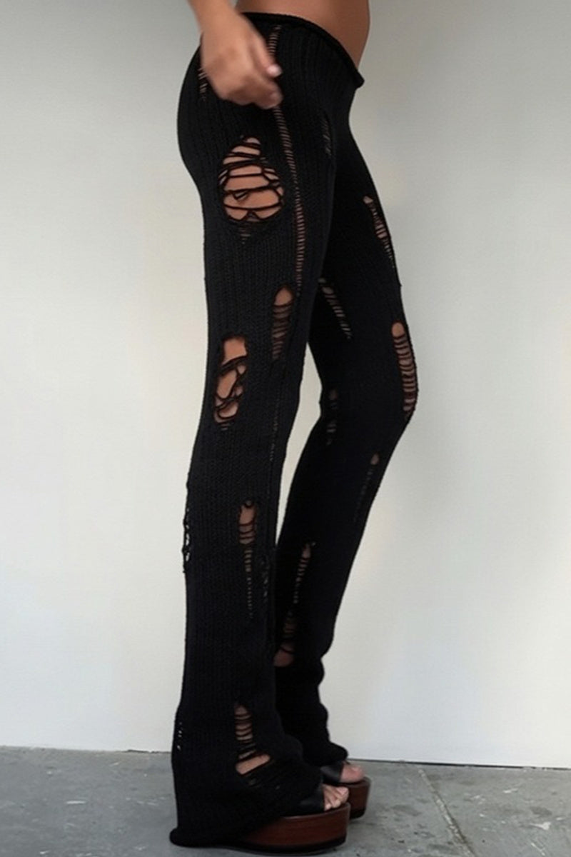 Distressed Knit Flared Pants