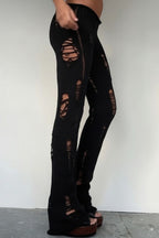 Distressed Knit Flared Pants