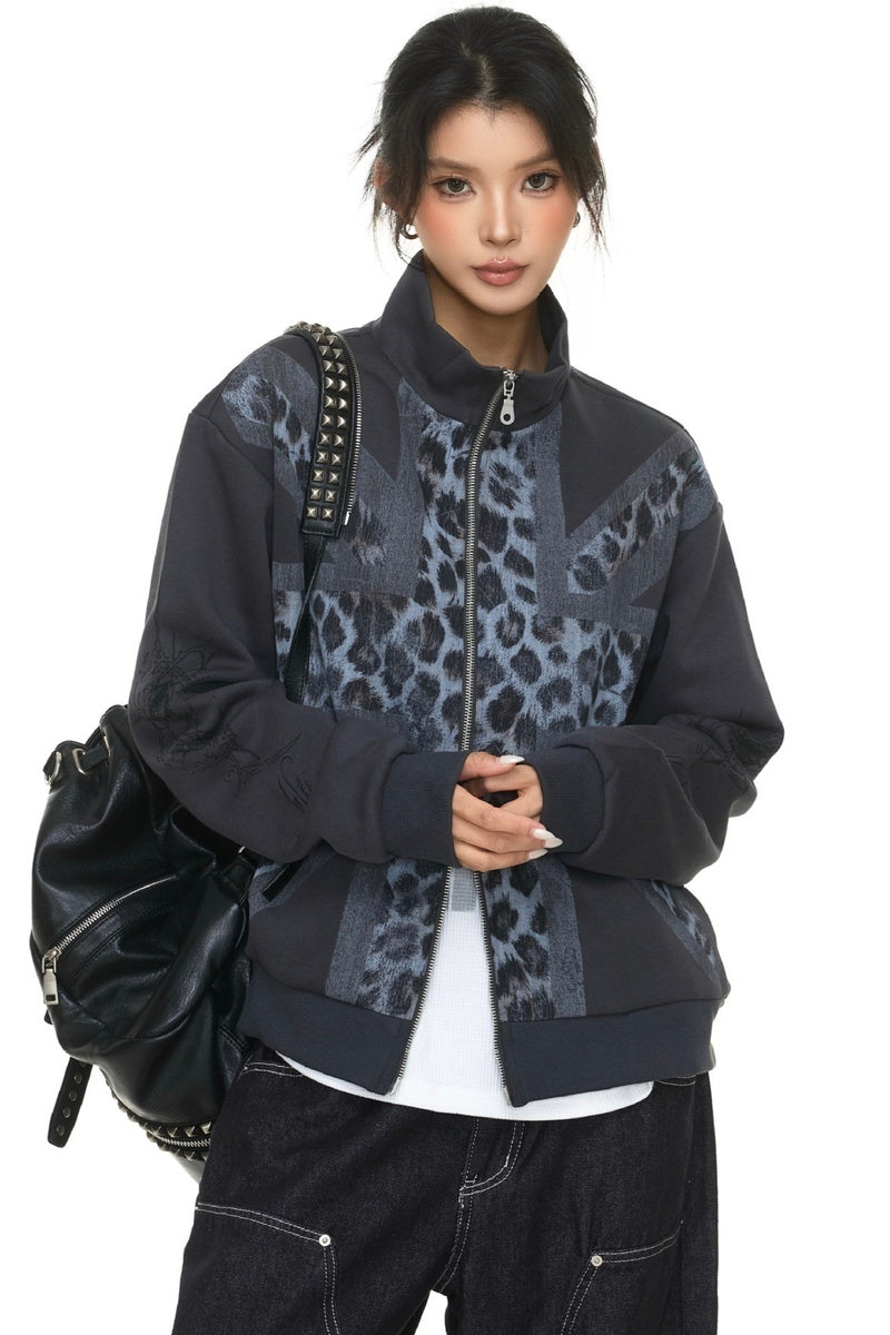 Leopard Panel Zip Jacket