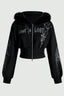 GothicPunkFur Trim Cross Print Cropped Hoodie