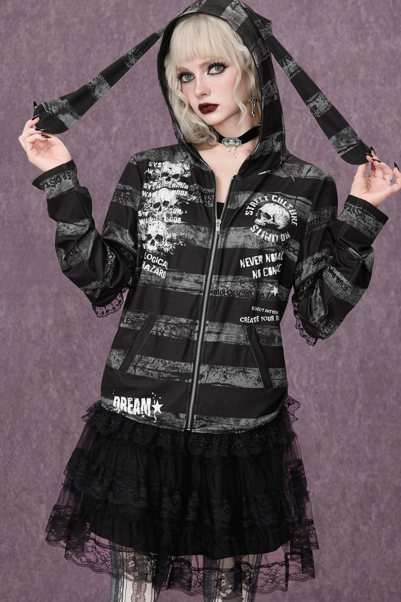 GothicPunkPrinted Bunny Ear Hoodie Secondary image