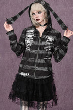 GothicPunkPrinted Bunny Ear Hoodie