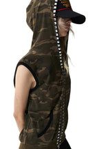 GothicPunkStudded Camo Hooded Vest