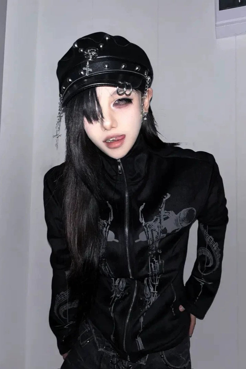 Skeleton Print Zip Jacket