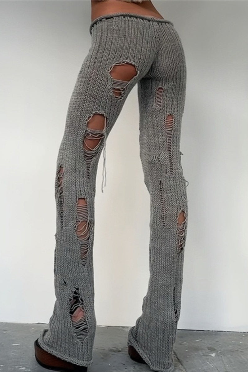 Distressed Knit Flared Pants