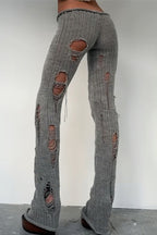 Distressed Knit Flared Pants
