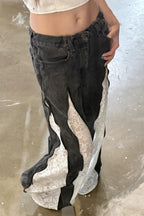 Lace Panel Flared Jeans