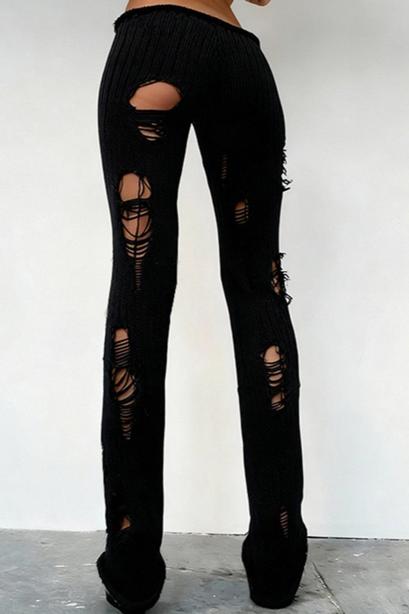Distressed Knit Flared Pants